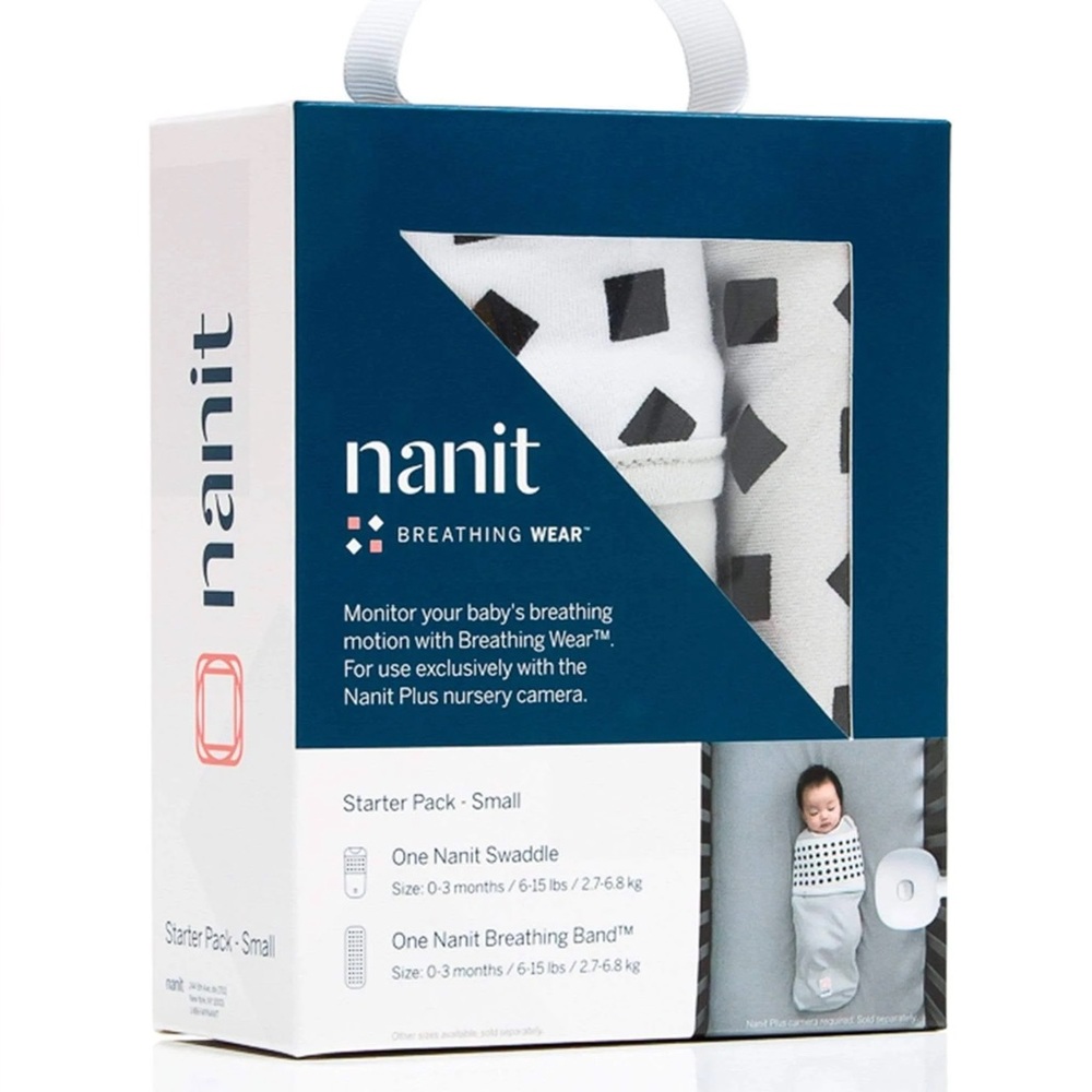 NWT Nanit Breathing Wear White/Black Swaddle & Breathing Band size 0-3mo/6-15lbs